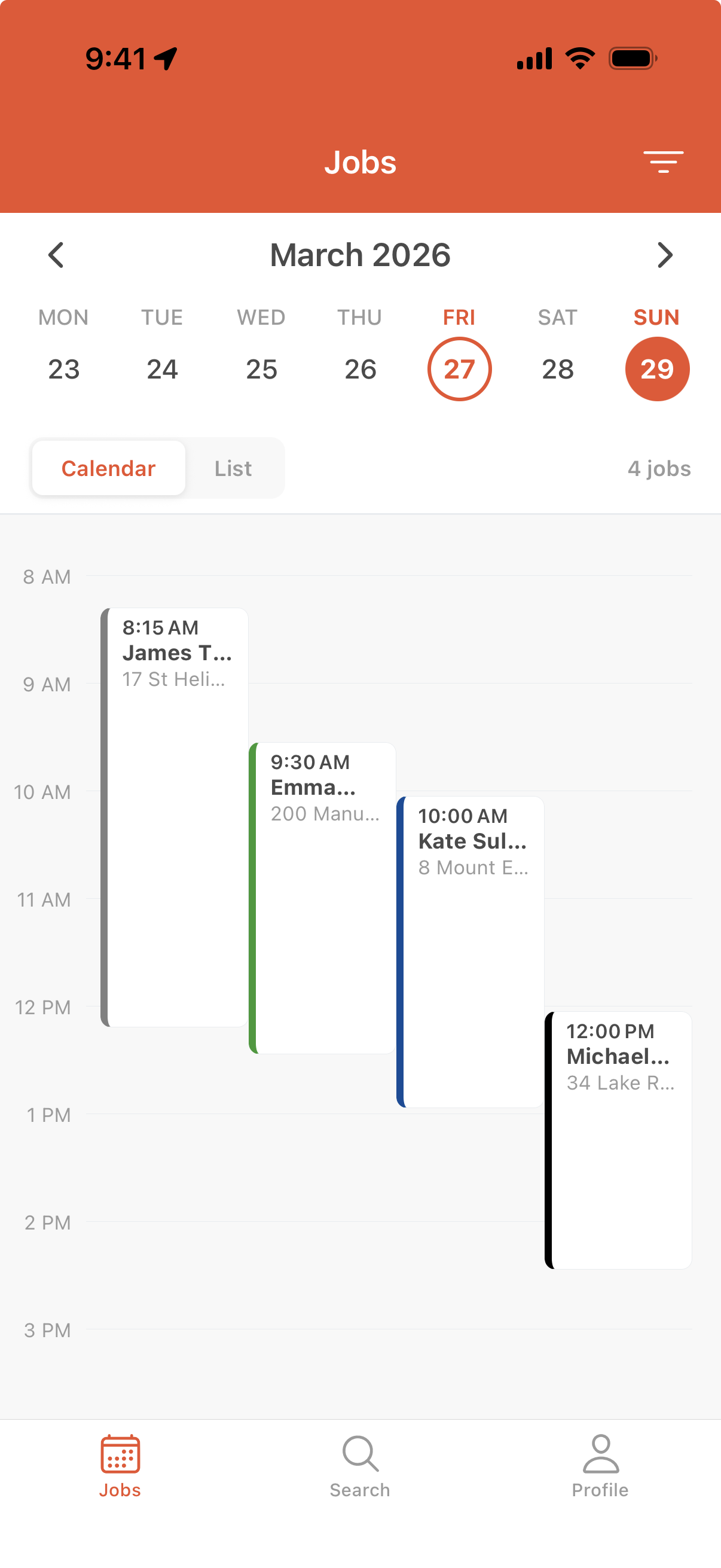Driver view: today's jobs at a glance